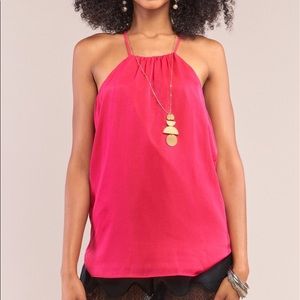 Berry Satin Halter Tank Top